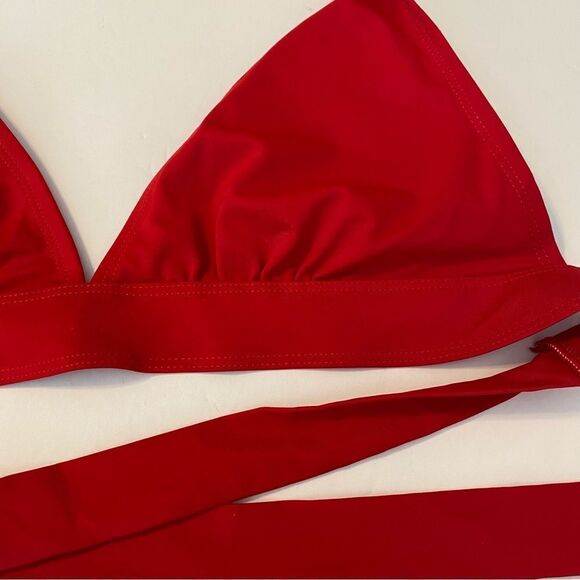 Peyton & Parker red triangle padded halter Bikini Top swimsuit bathing suit S - Picture 2 of 7